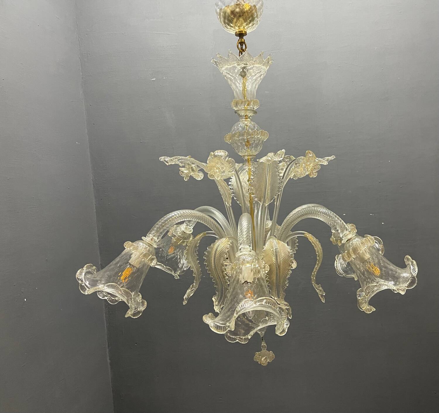 Large Venetian Murano Glass Chandeliers Set of 2