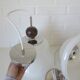 1 of 2 vintage white glass pendant light MCM hanging lamp Yugoslavia 1970's