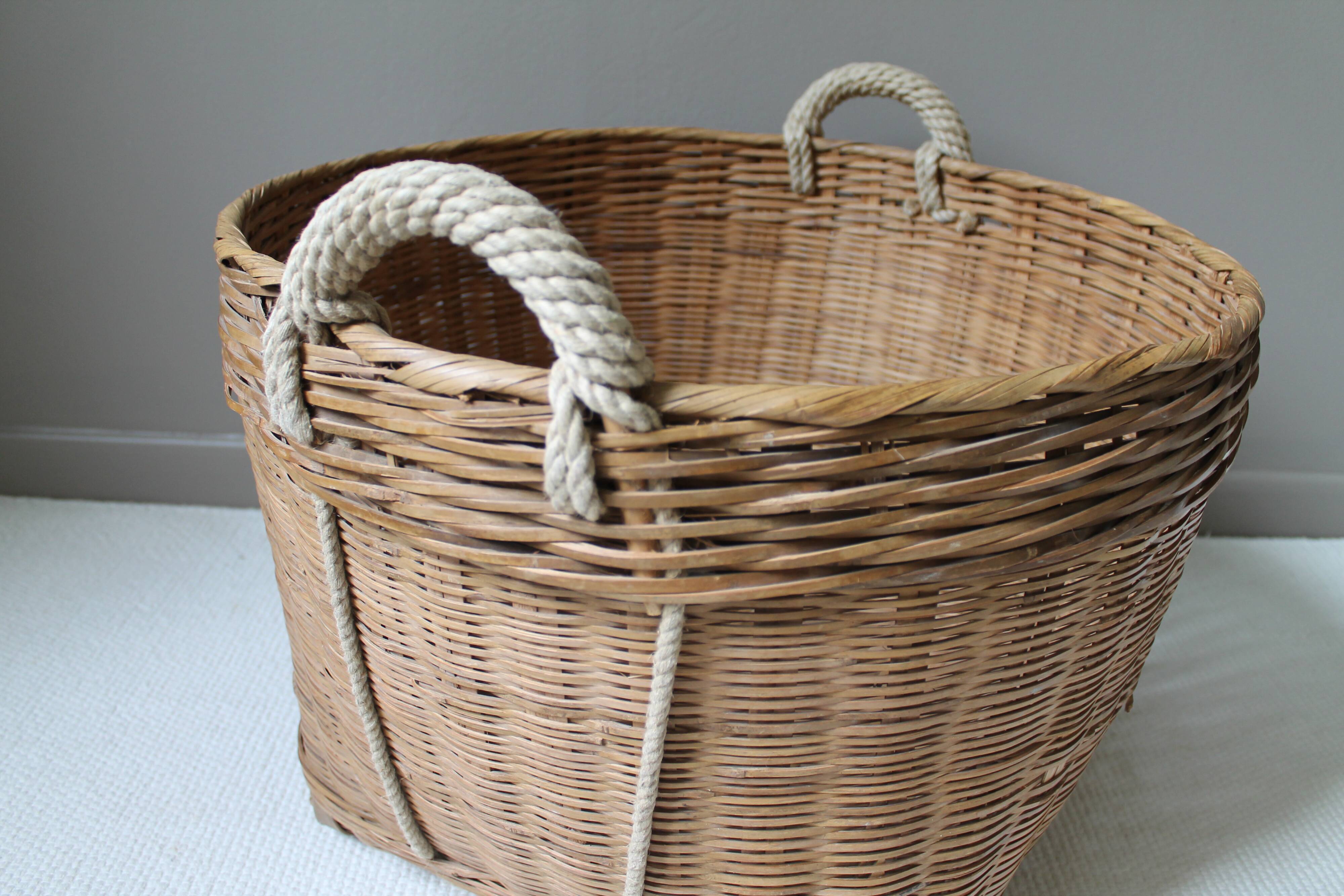 BIG BASKET RONTIN VINTAGE & POIGNEES ROPE
