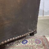 Early 20th century leather club sofa - seat and back in modern fabric