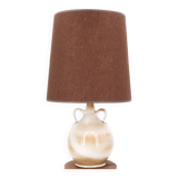 Beige marsh sandstone lamp with handles, brown lampshade