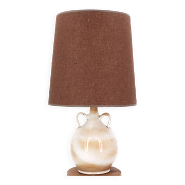 Lampe grès du marais beige à anses, abat jour marron