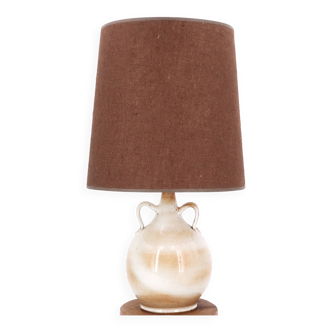 Beige marsh sandstone lamp with handles, brown lampshade