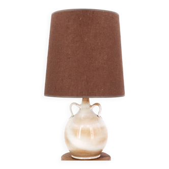 Lampe grès du marais beige à anses, abat jour marron