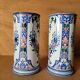 Pair of Gien earthenware roller vases with Rouen decoration