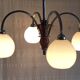 Art Deco chandelier with 4 lights in chrome metal and opaline globe - 1940s/50s