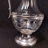 Set of 6 crystal and pewter wine glasses and ewer carafe from France