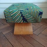 Art Deco pouf in sycamore and exotic fabric