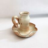Handmade candle holder in vintage stoneware