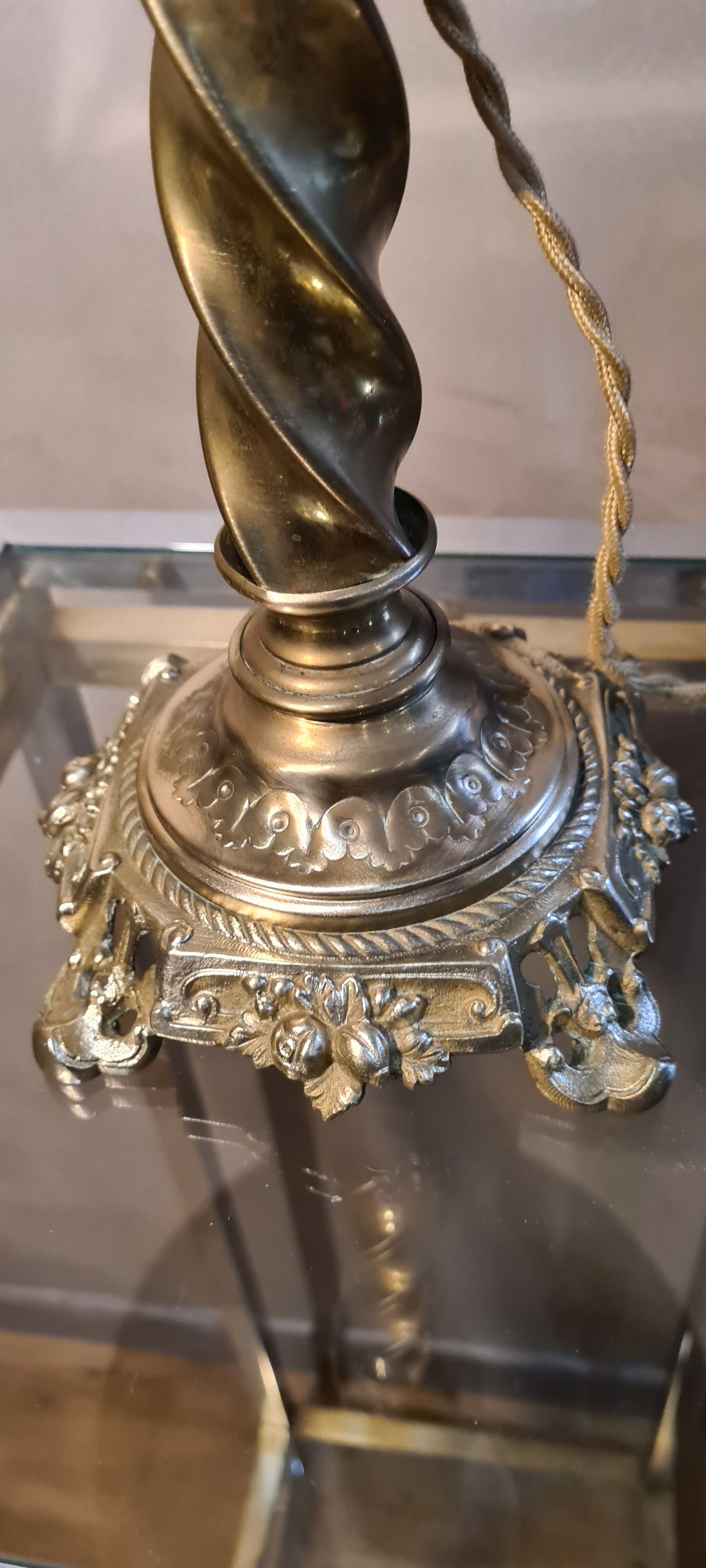 Antique petrol bronze lamp electrifiee 1920 lampshade pleated 52x26