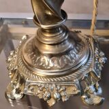 Antique petrol bronze lamp electrifiee 1920 lampshade pleated 52x26