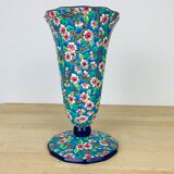 Faience enamel Longwy enamel cornet vase