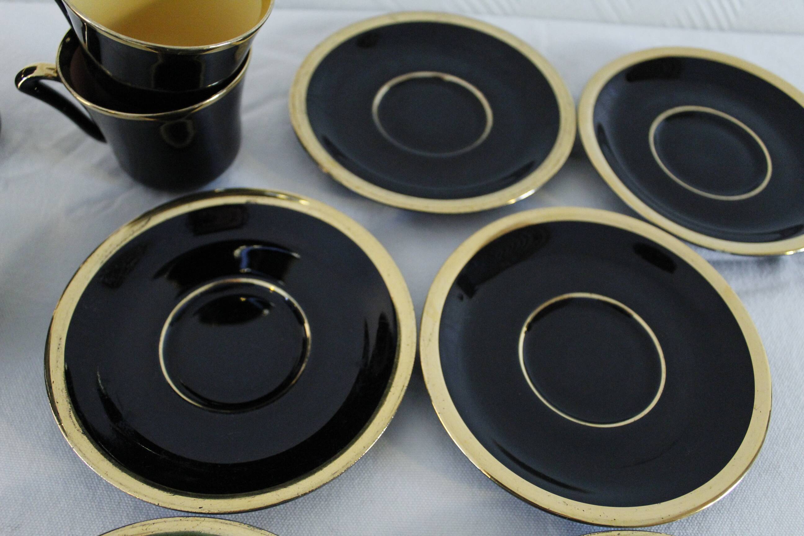 Porcelain coffee set - Porcelac - 6 cups + saucers - black and colors