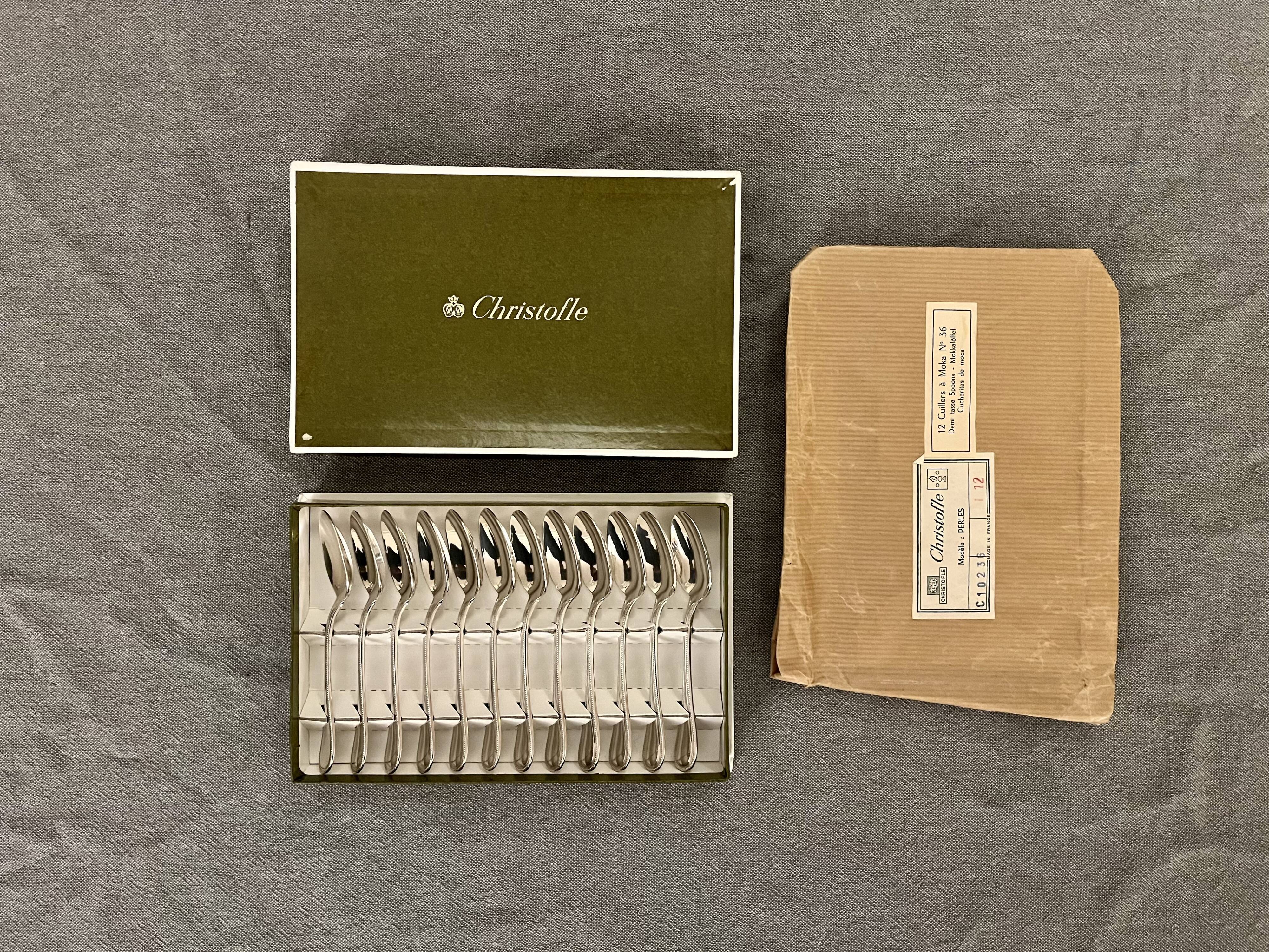 12 spoons Christofle Perle