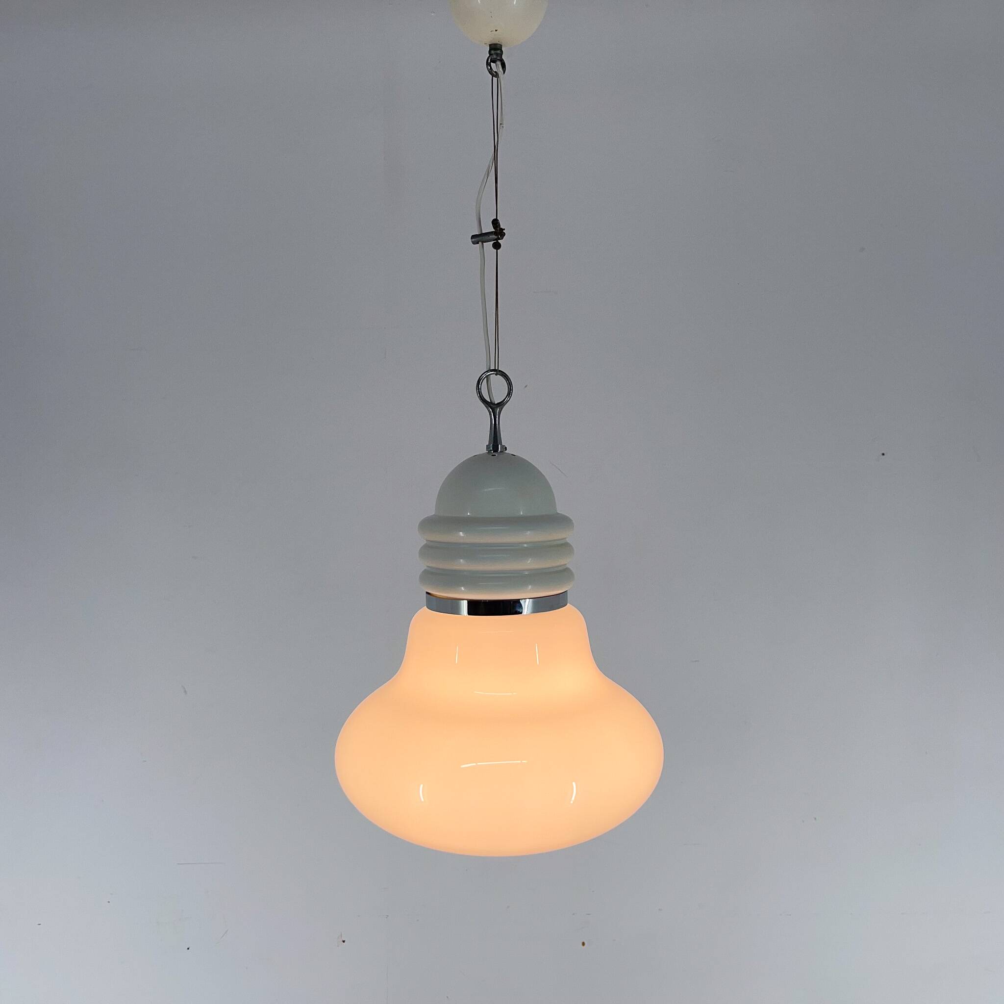 1960s Metal & Milk Glass Pendant Light, Italy