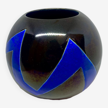 Vase boule français céramique - J. Suzor motif géométrique - Ruban