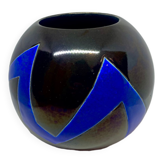 French ceramic ball vase - J. Suzor geometric pattern - Ribbon