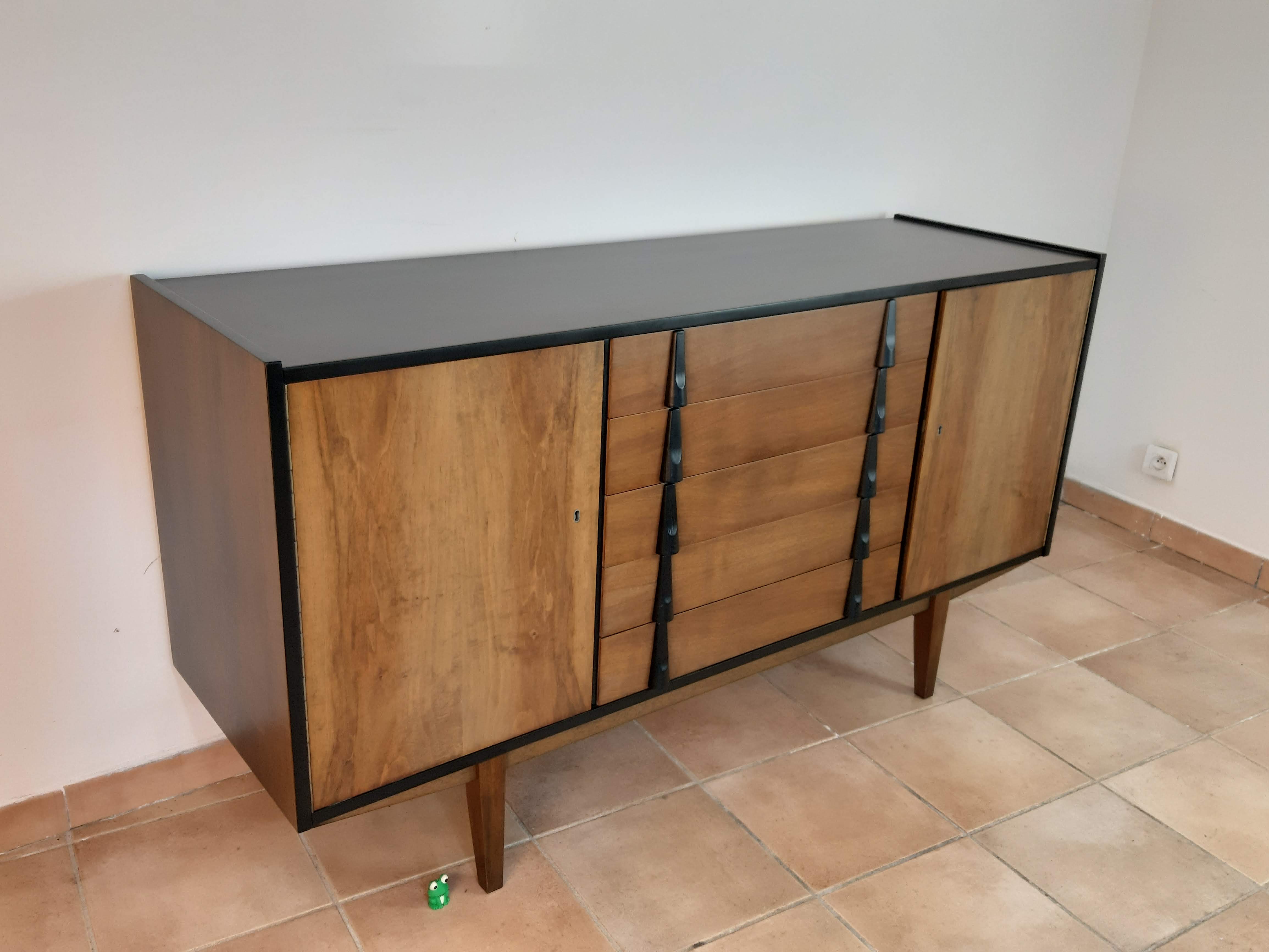 Walnut row renovated by Rajmund Teofil Halas Vintage Polish 1968
