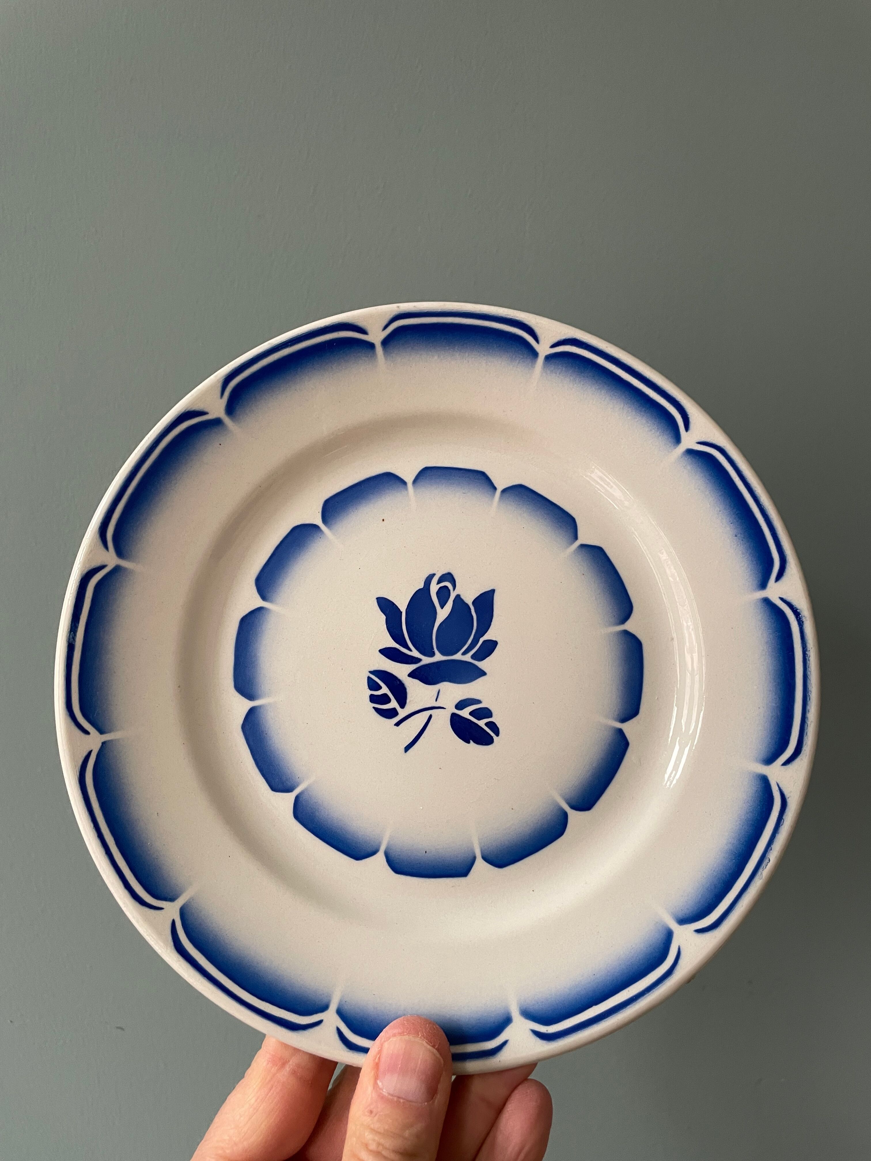Lot de 9 assiettes plates vintage en porcelaine opaque de Badonviller