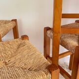 Pair of vintage wooden and straw stools