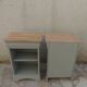 2 Louis Philippe style bedside tables reimagined in grey-green, wooden top.
