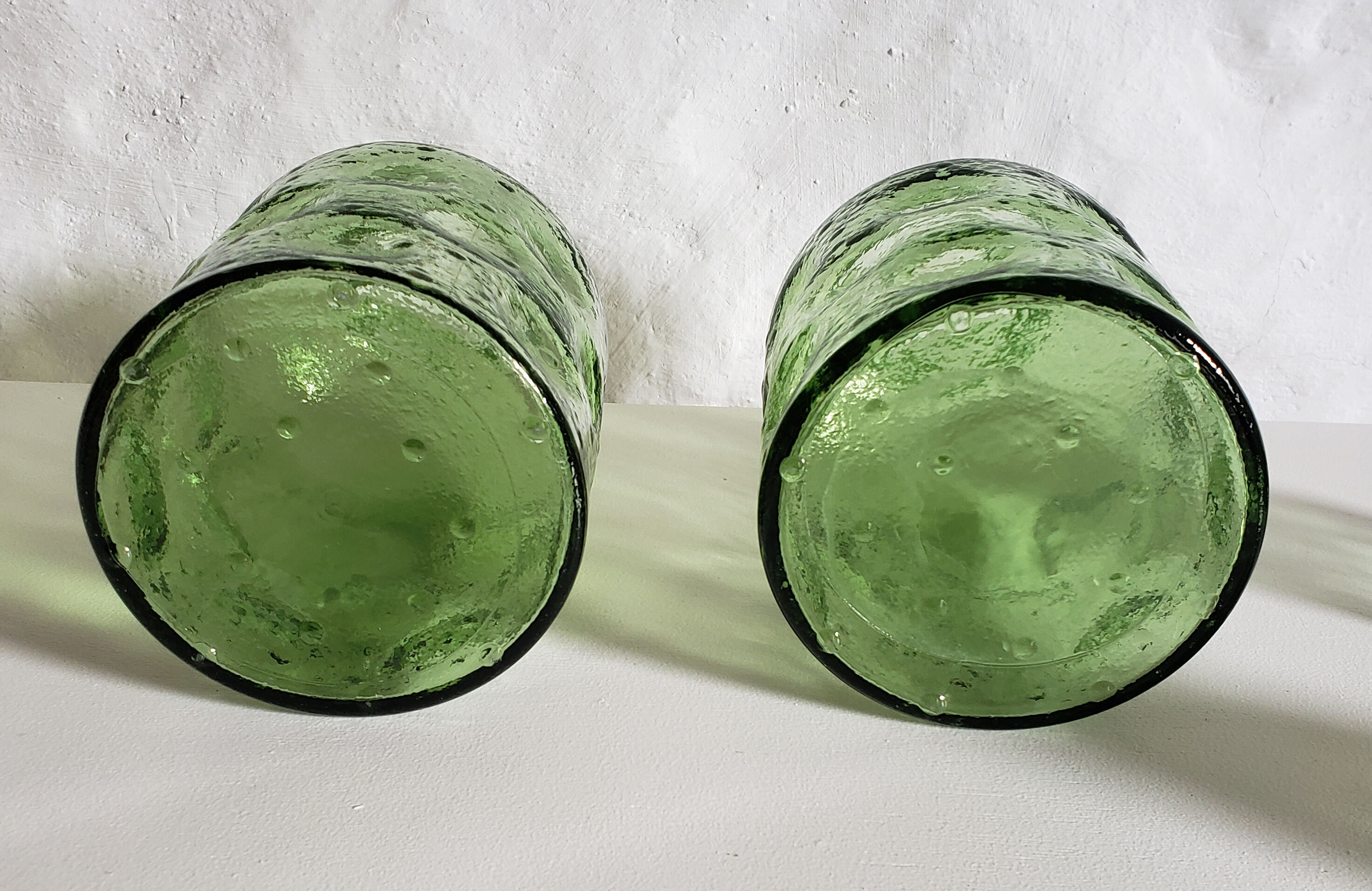 Pair of green decanters