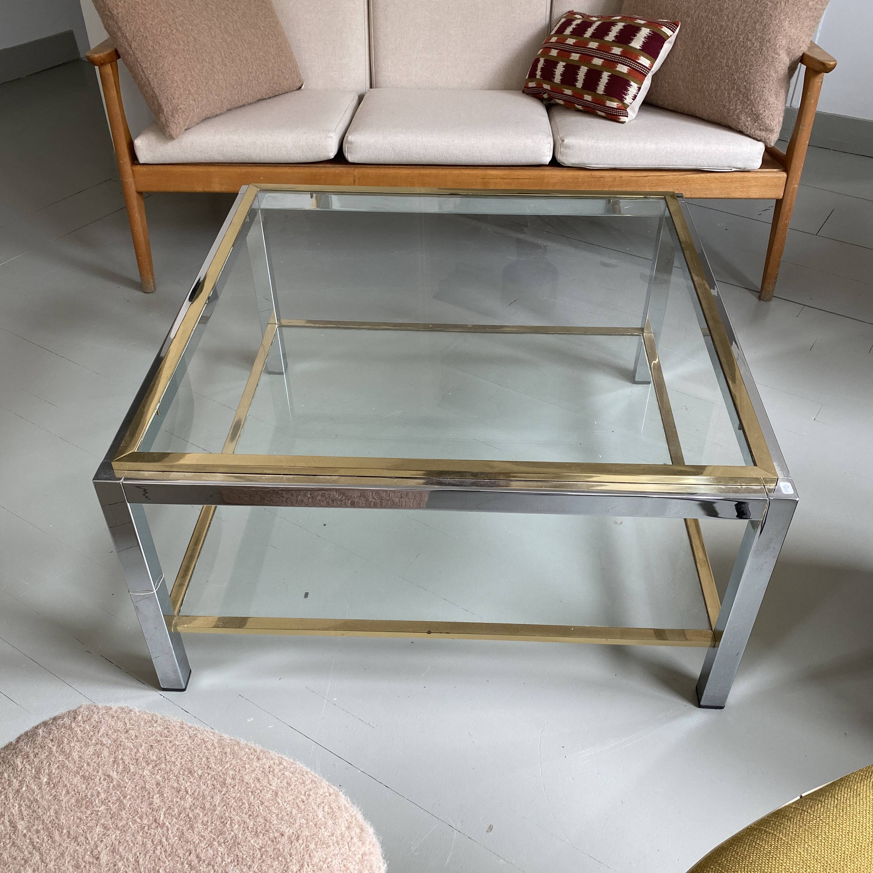 Square glass coffee table attributed to Willy Rizzo, 1970s.