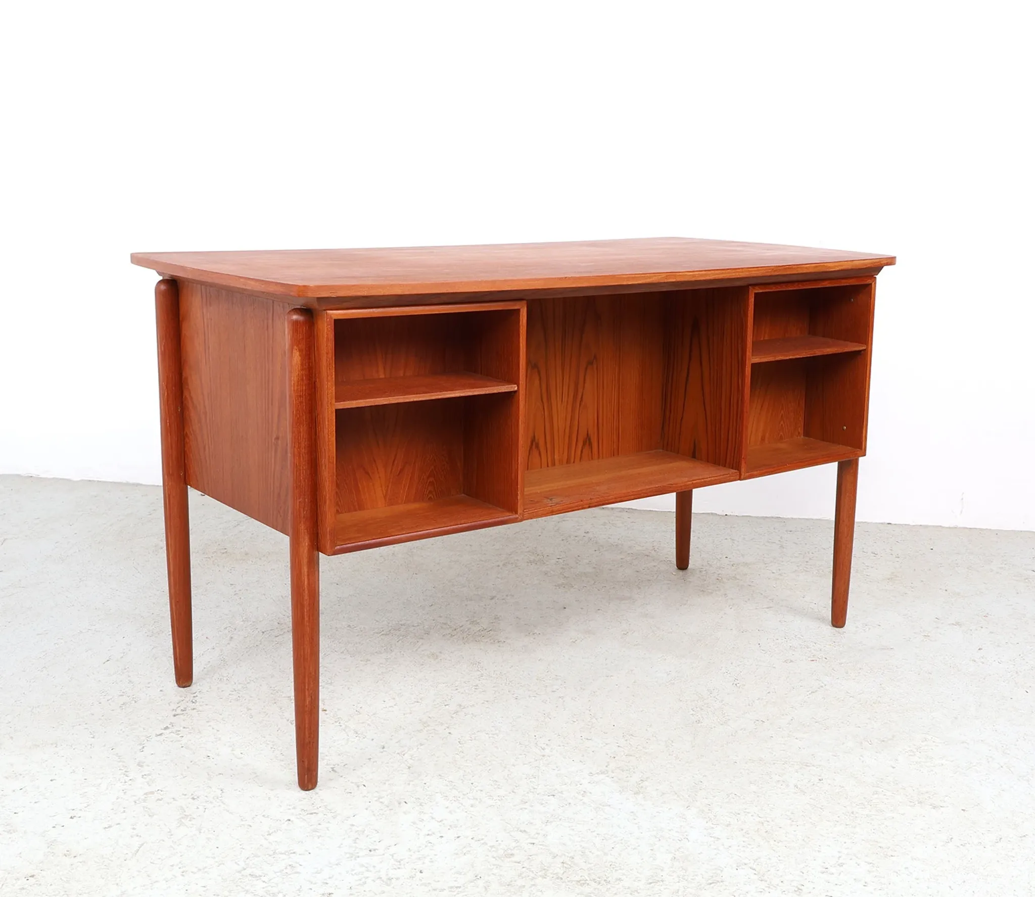 Danish teak writing desk with open storage compartment, 1960s