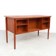 Danish teak writing desk with open storage compartment, 1960s