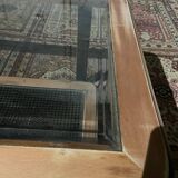 Wood, cane and glass coffee table