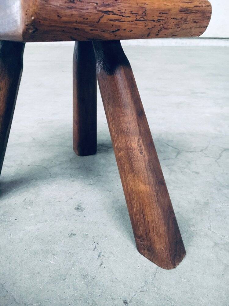 Small Tripod Oak Side Table / Stool, Belgium, 1950s