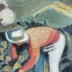 Oil on canvas signed O. Stephane, vintage painting of a grape harvest scene.
