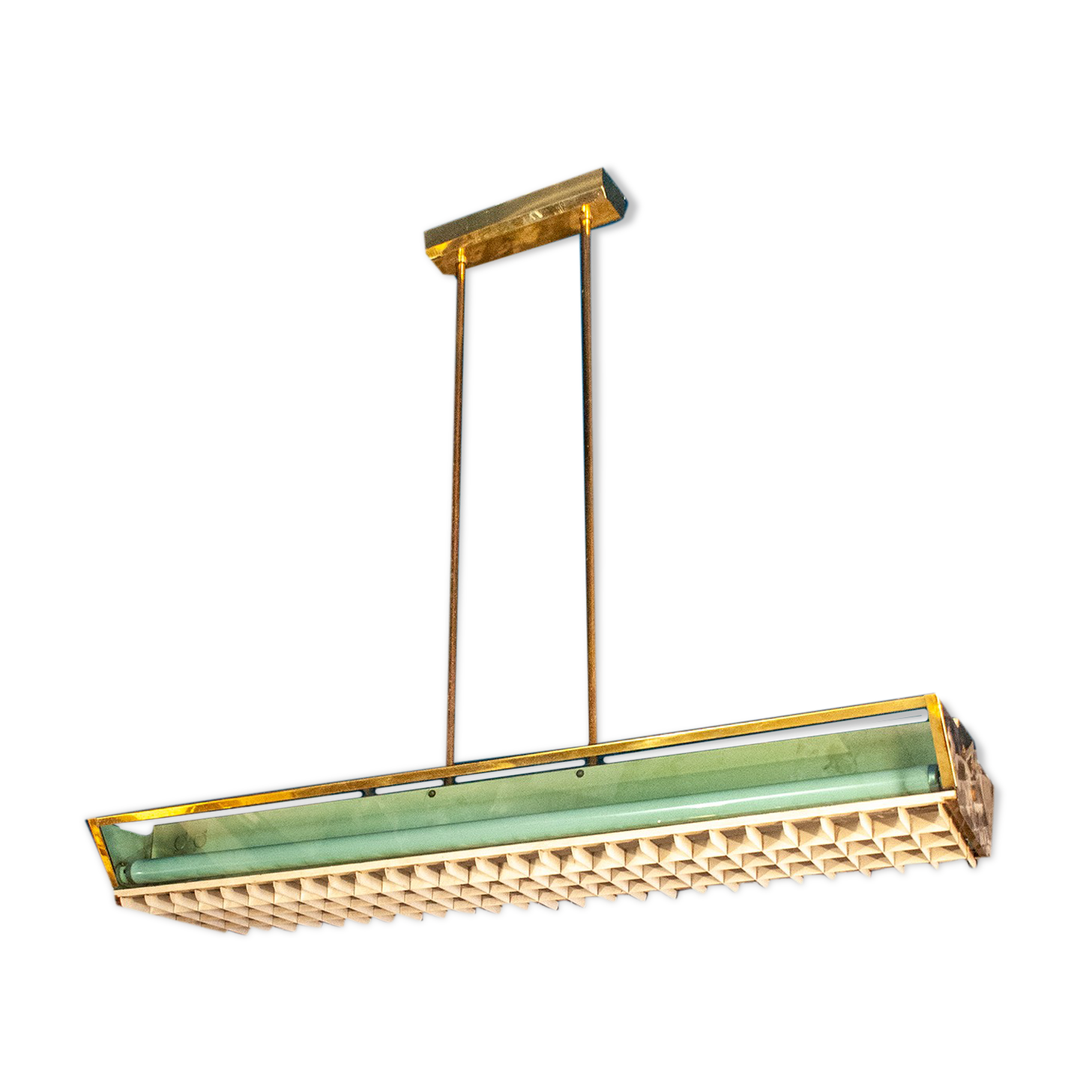 Four brass, aluminum and plexiglas ceiling panels. Italy 1950s