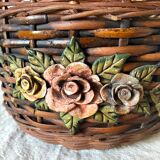 Flowery woven wicker basket