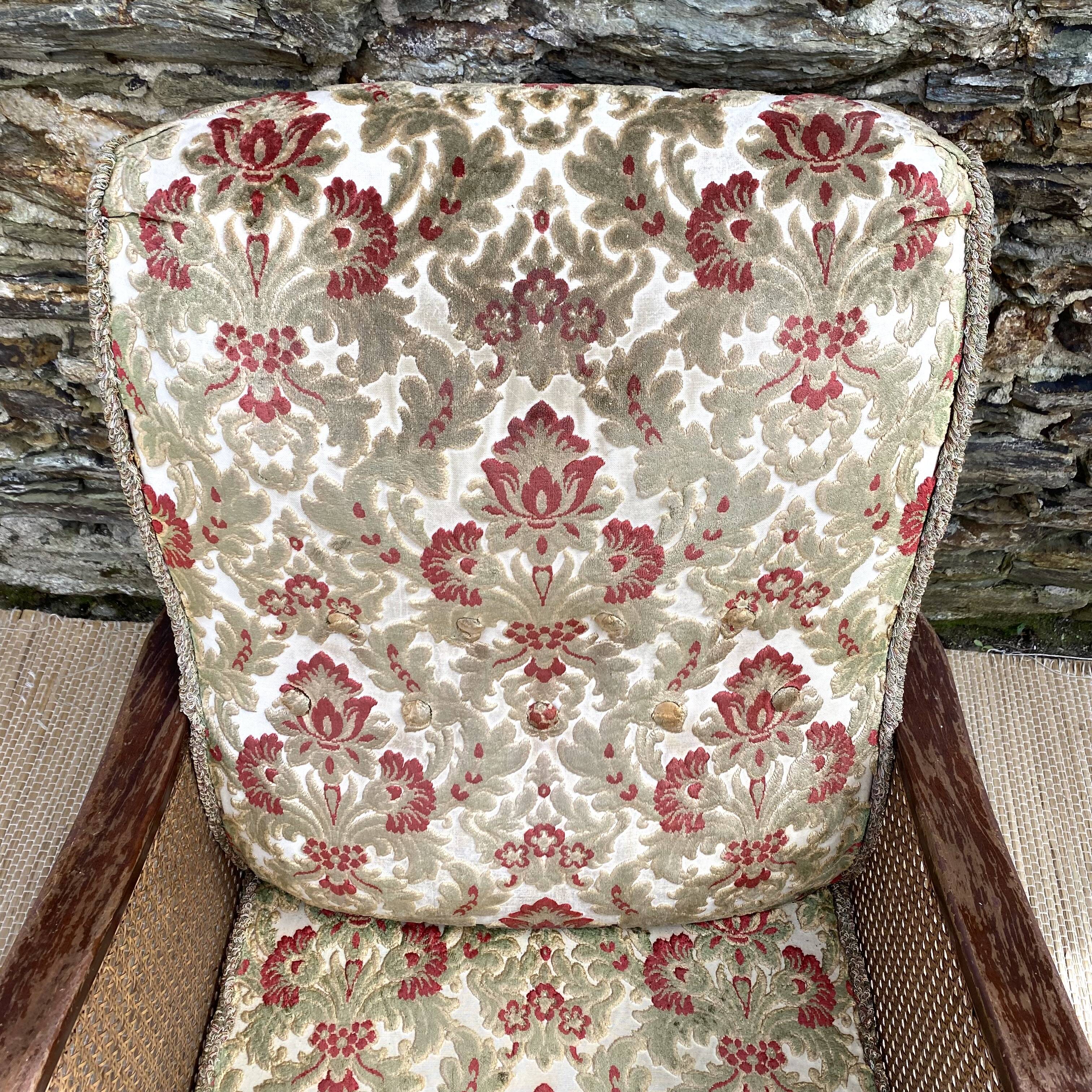 English cane and velvet armchair, Chippendale style