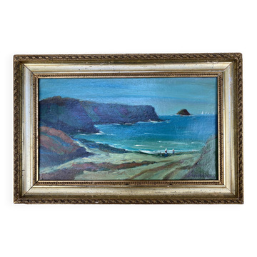 Marine painting by Désiré-Lucas, early 20th century, oil on canvas.