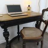 Black console and solid oak wood