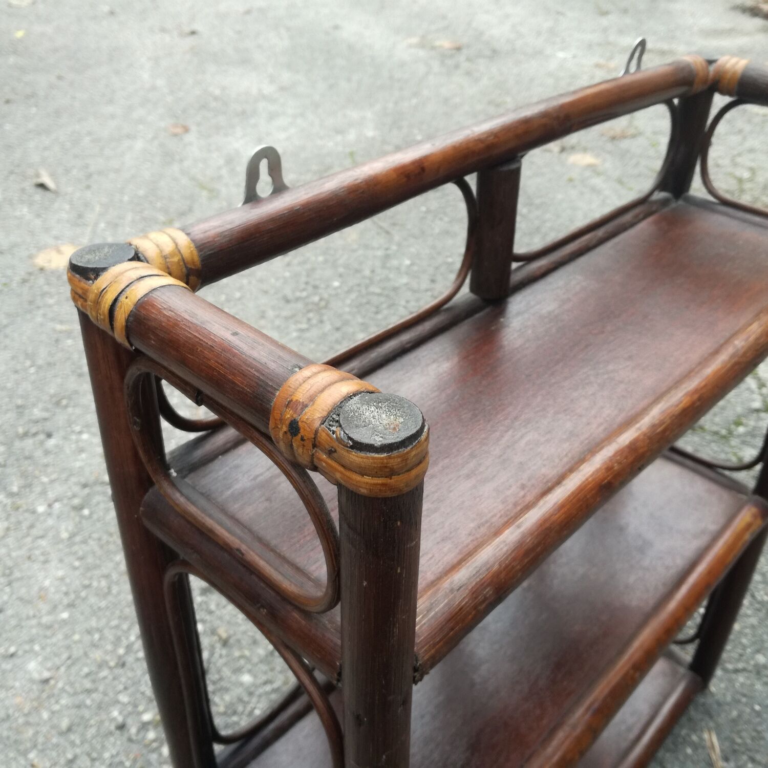 Wall shelf with 3 rattan shelves, 1970s