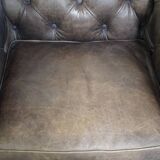 Grey Cowhide Leather Chesterfield Club Armchair in English Style on Casters