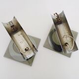 Pair of chrome metal and glass wall sconces, VECA Fontana Arte style.