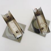 Pair of chrome metal and glass wall sconces, VECA Fontana Arte style.