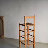 Tabouret de bar rustique à assise en jonc | France | Années 1960