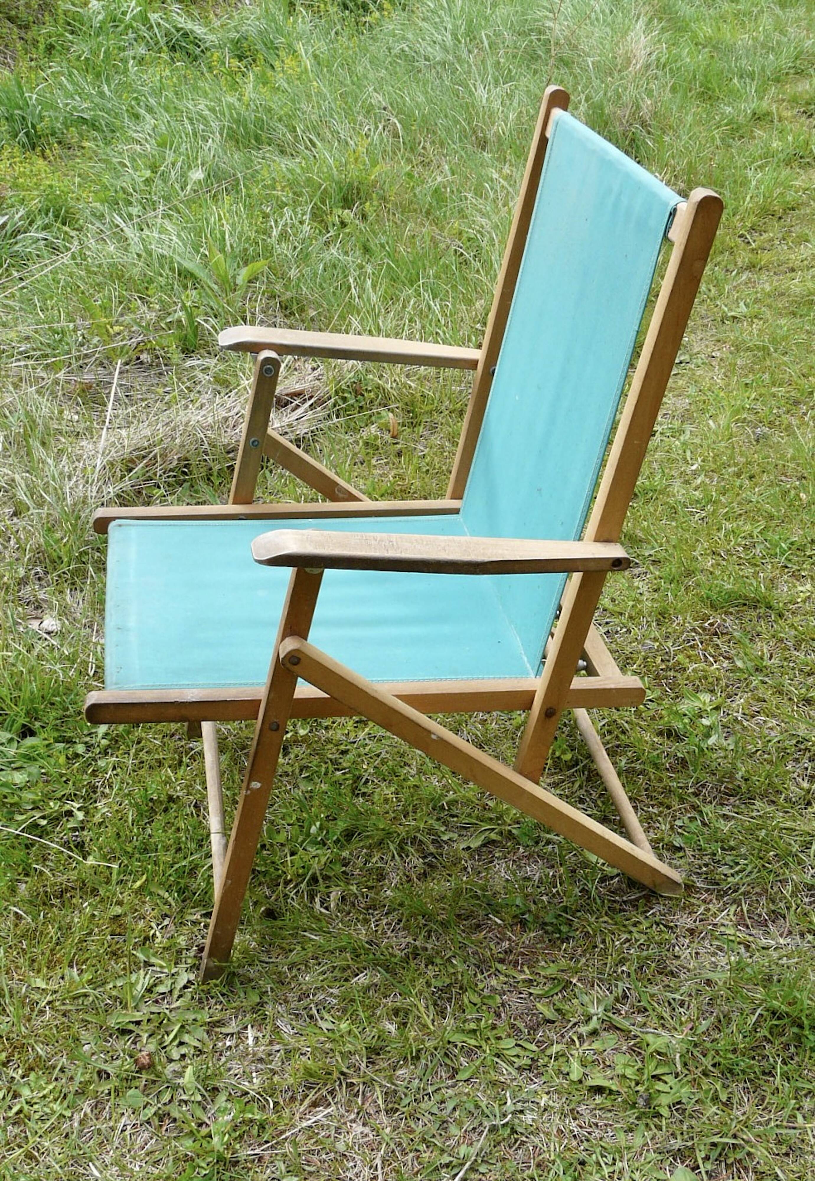 Vintage folding armchair 1960 - Canvas garden chair