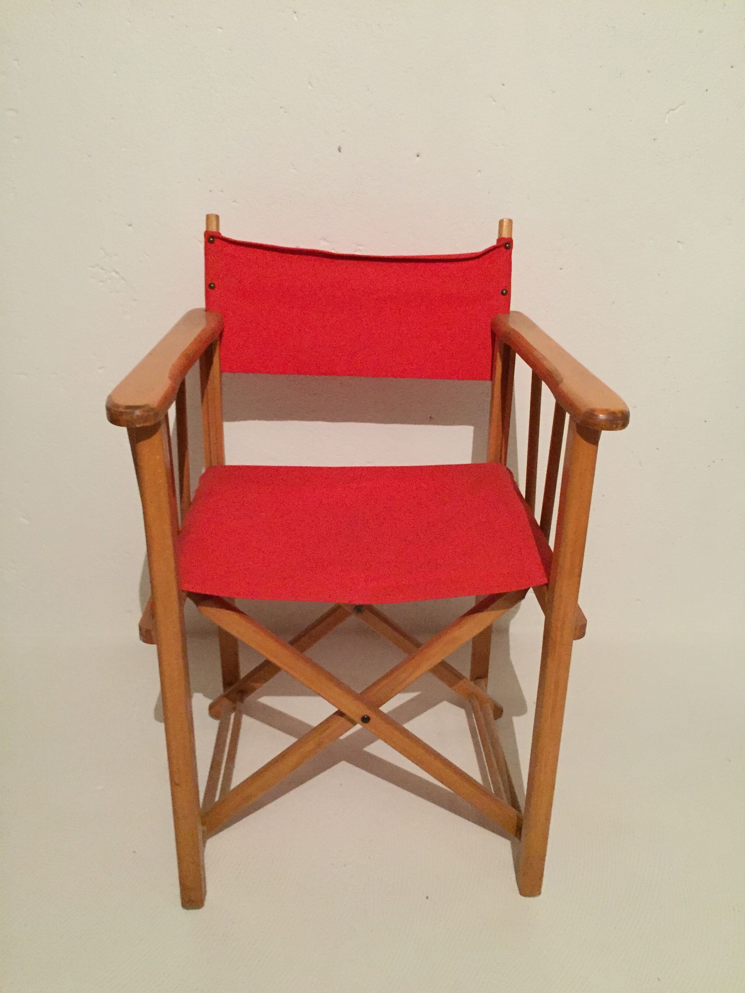 Pair of folding chairs in wood and vintage canvas, 1970s