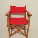 Paire de fauteuils pliant en bois et toile vintage, années 1970