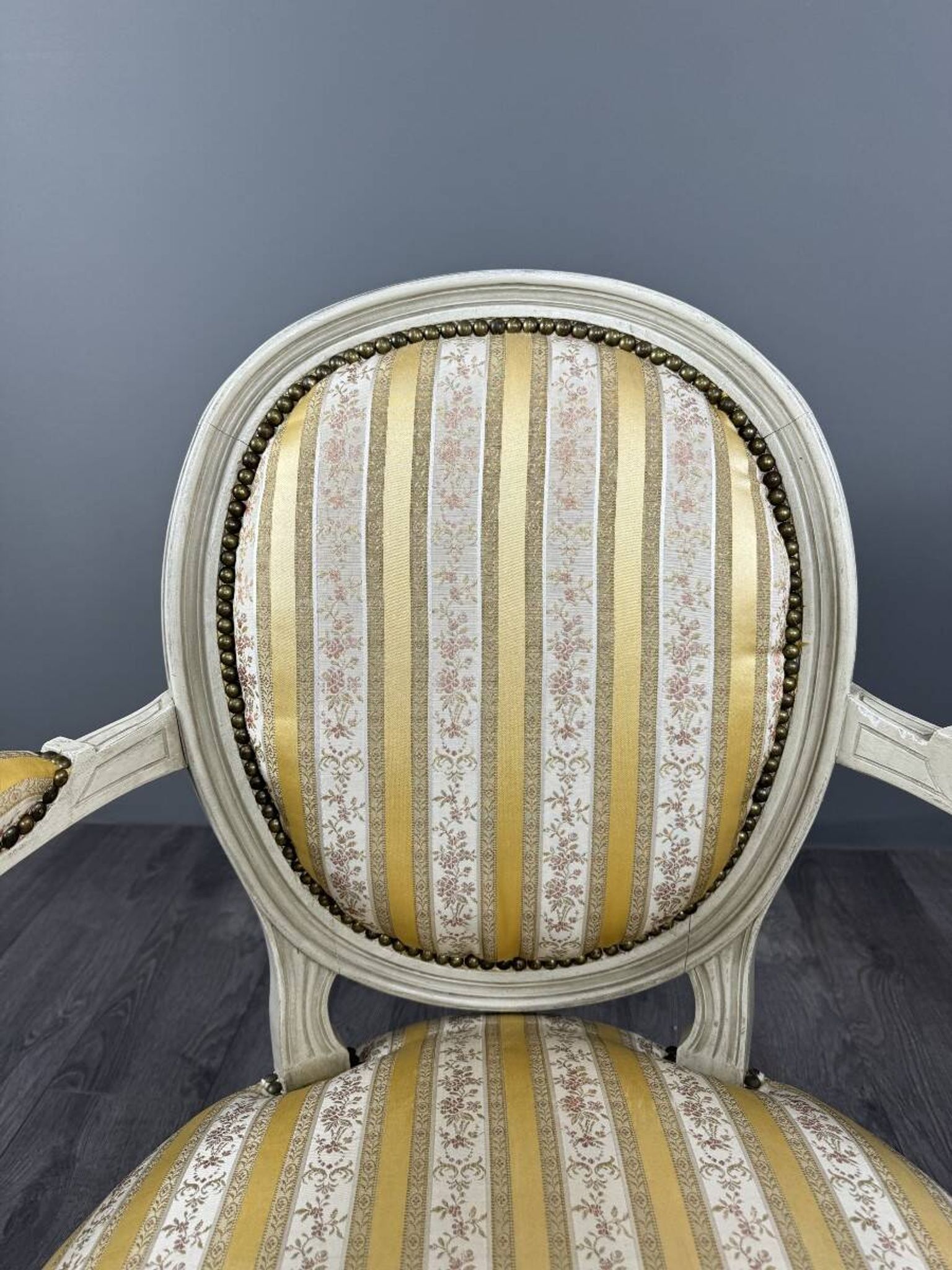 Pair of Medallion Armchairs in Louis XVI Style with Footrests, 20th Century