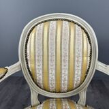 Pair of Medallion Armchairs in Louis XVI Style with Footrests, 20th Century