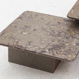 Set of 3 square, fossil marble coffee tables, 1970’s design