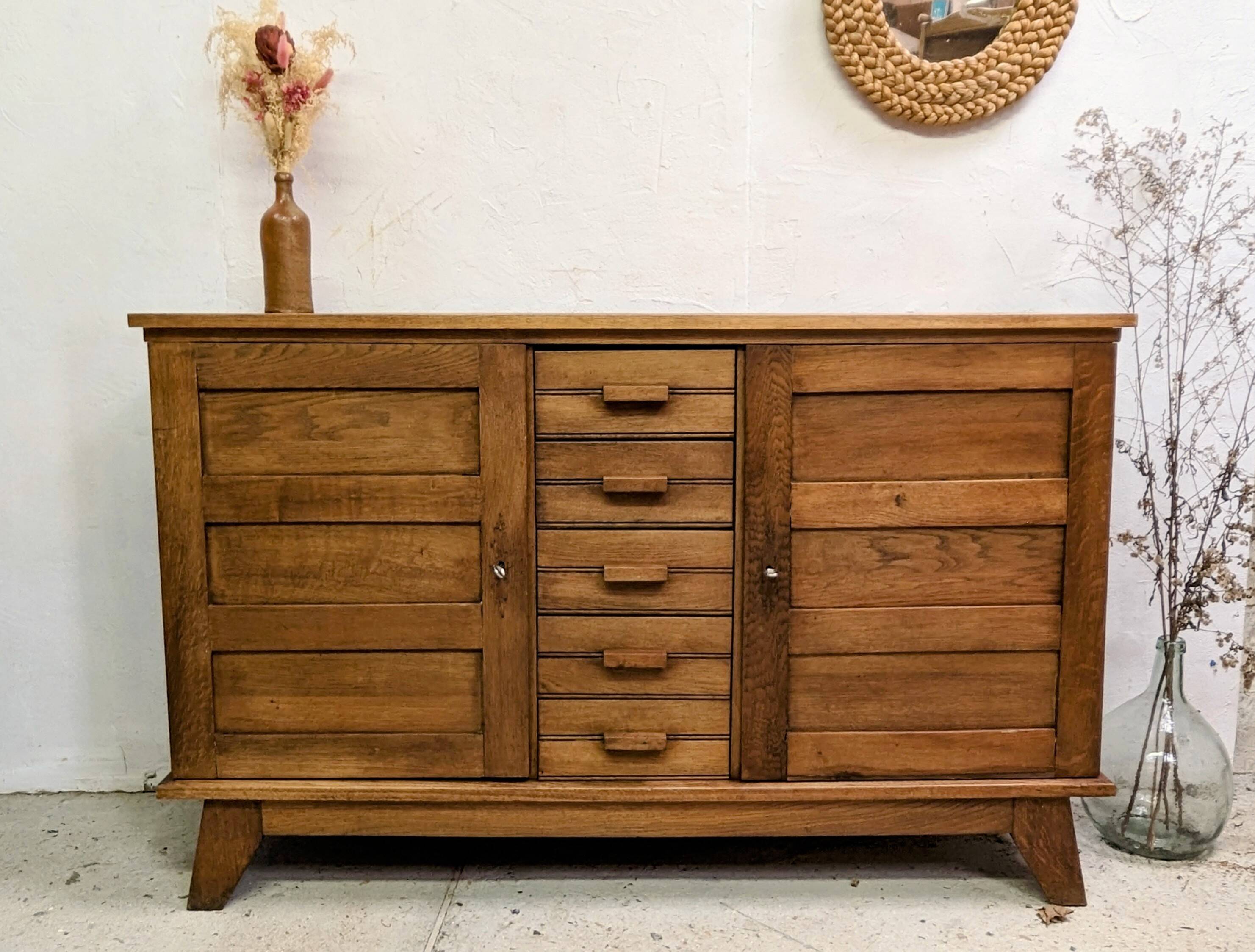 Buffet Sideboard René Gabriel patina 40 50 Vintage Compass Foot