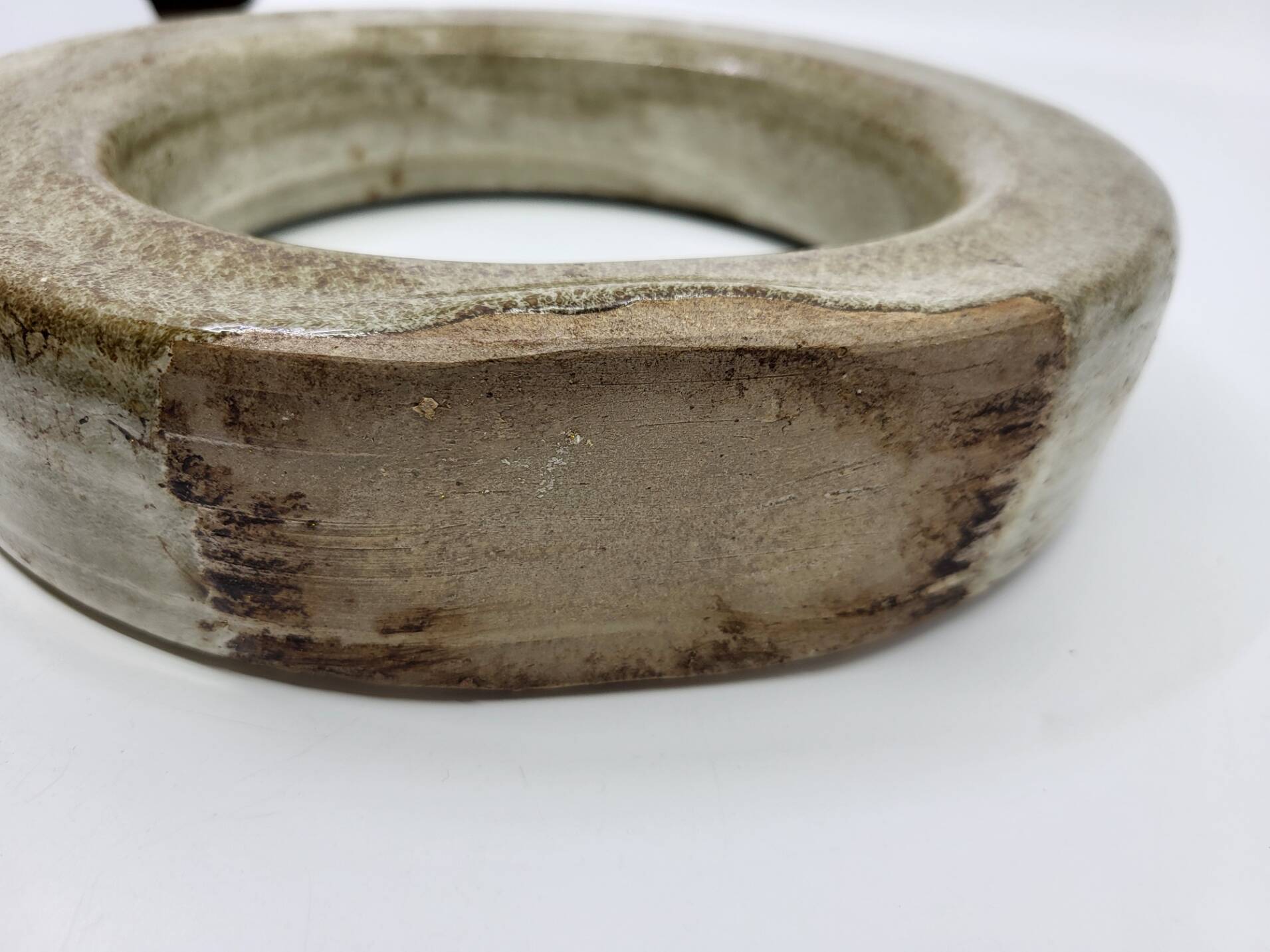 Vintage glazed stoneware pitcher in sculptural ring shape (1970s)